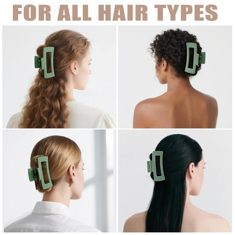 TOCESS Hair Claw Clips for Women - 8PK Large Neutral Matte Square Jumbo Hair Clips for Thick, Thin, Long, Short, Curly Hair Girls, Big Jaw Clip Set for Daily Use (Forest Green) - Image 4